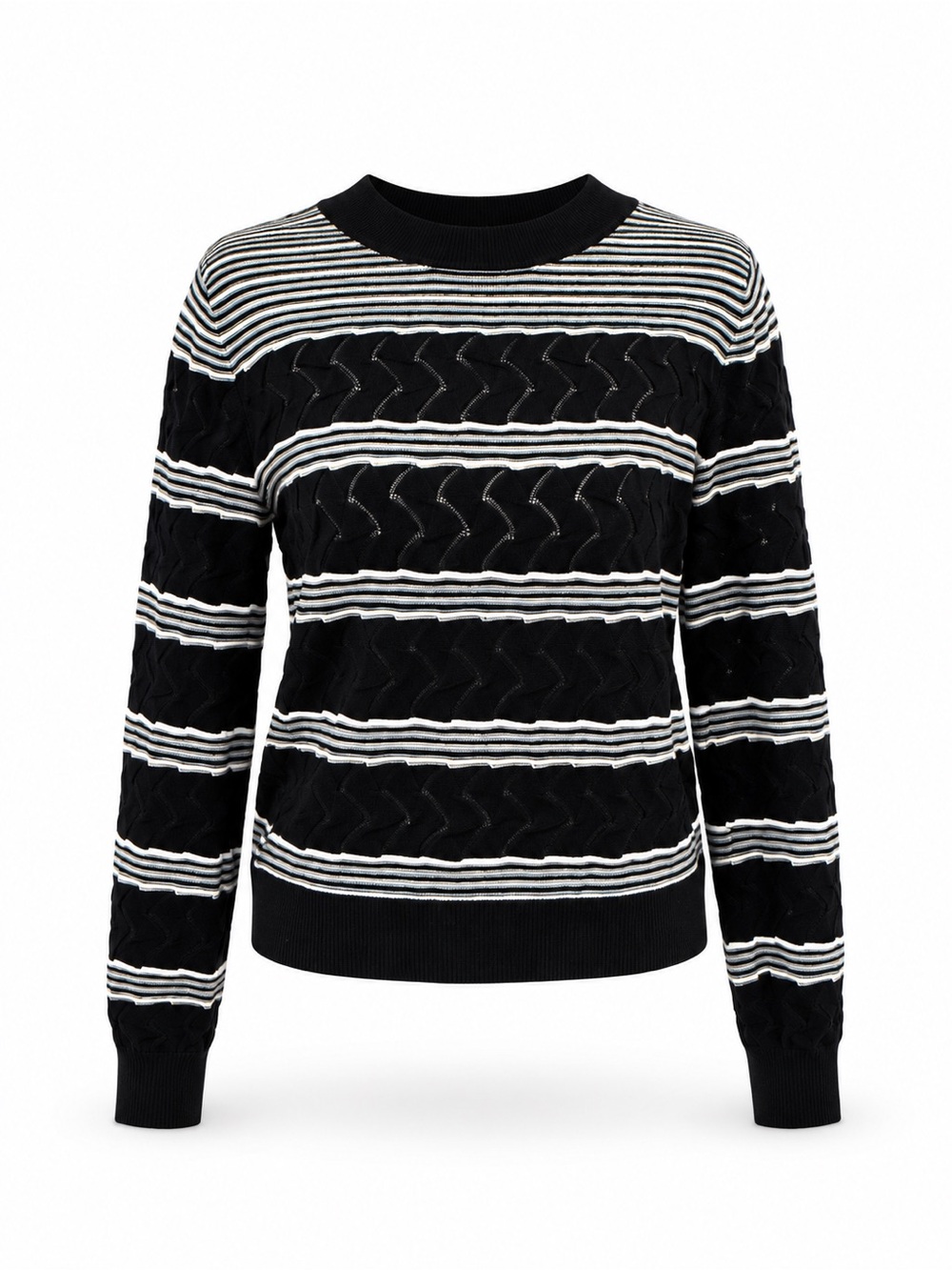 Club Monaco Black & White Striped Textured Knit Sweater